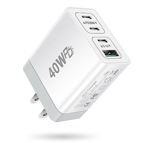 USB C Charger Block 40W Type C Fast Charging Blocks Multiport USB Wall Charger Plug Power Adapter Outlet Phone Accessories 4Port for iPhone 15 Pro Max XS, iPad, Samsung Tablet (white)