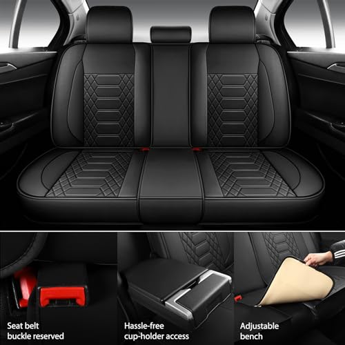 Image of FREESOO Universal Car Seat Covers Full Set Faux Leather Black