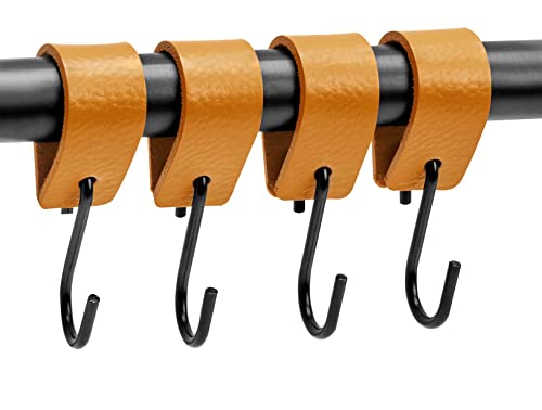 Brute Strength, Leather S Hooks for Hanging, Ochre Yellow, 2 Pieces, Incl. Silver & Black Hooks for Hanging Coats Cups - Image 4
