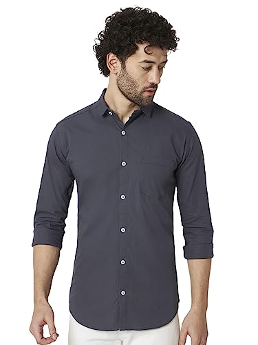 Image of RAGZO Men's Solid Slim Fit Cotton Casual Shirt with Spread Collar & Full Sleeves Breathable Fabric for Flexibility