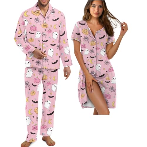 INSTANTARTS Halloween Cute Pumpkin Pj Sets for Men Soft Long Sleeve Comfortable Mens Pajama Set Pjs Sleepwear Soft Polyester Sleepwear Lounge Pjs Set Classic with Pockets Size XS