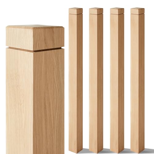 Image of CroBlissful 4 Pcs 3 inch x 3 inch x 48 inch Solid White Oak Stair Newel Post with a Single Groove Notched Newel Wood Balusters for Staircase Interior Railing Newels for Stair Handrails