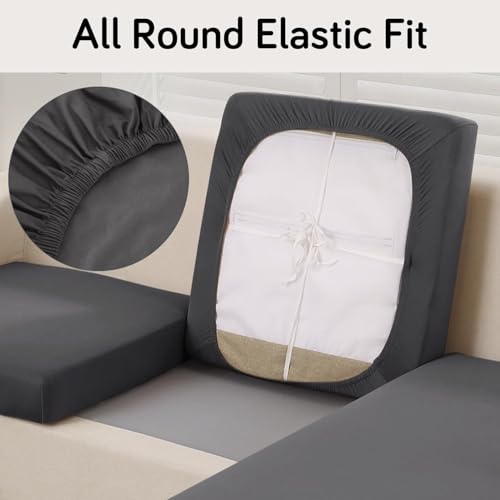 Image of HOKIPO 100% Waterproof Stretchable Seat Couch Cushion Cover, 1 Seater, Dark Grey (NEW-AR-5352-DGRY)