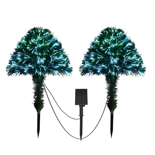 TREEDANART 2 Pack Outdoor Christmas Tree with Lights, Fiber Optic