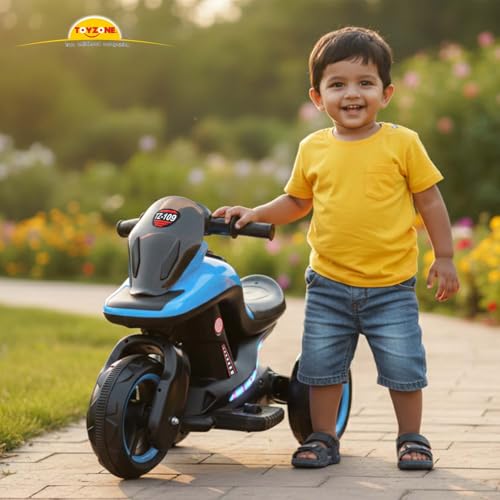 Image of Toyzone Ralph Electric Bike (Blue) | 6V Rechargeable Bike with 4.5 AH Battery | Music Player with Bluetooth, USB & AUX | 6 Months Battery Warranty | Made in India | for Kids 2-8 Years, Upto 35 Kgs