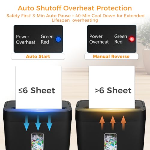 Image of VidaTeco 6-Sheet Cross Cut Paper Shredder for Home & Office, 8L Bin | Compact for Home & Office, 3-min Run Time, Shreds Credit Cards, Staples & Clips, Portable Handle, 8L Bin