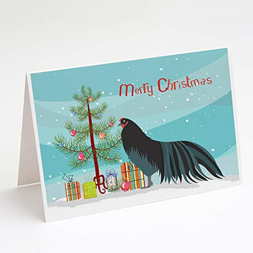 Caroline's Treasures BB9200GCA7P Sumatra Chicken Christmas Greeting Cards and Envelopes Pack of 8, Teal Blank Cards with Envelopes Whimsical A7 Size 5x7 Blank Note Cards