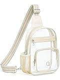 QOECI Clear Bag for Stadium Events, Clear Purses For Women Men, Large Transparent Crossbody Sling Backpack Shoulder Bag for Concerts Sports Gym Travel, Beige