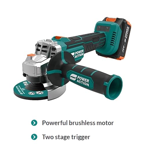 Image of Sulfar Power Action BAG20A 20V Heavy Duty Cordless Angle Grinder (Solo Tool), Brushless Motor, 100 /125 mm, M14, 8400 RPM (BAG20A)