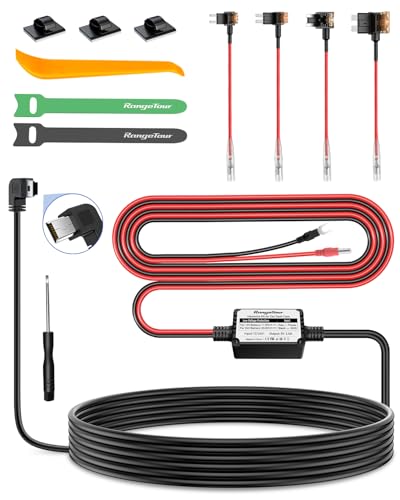 Range Tour Kit Cablaggio Mini USB, 12V-24V a 5V 1,5A Auto Cavo di Ricarica Kit 4m 2-Core Protezione a Bassa Tensione, Dash Cam Hardwire Kit con Fusibile, 4 Tipi Adattatori
