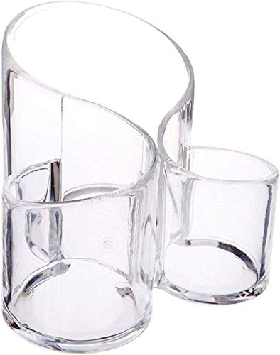Image of Acrylic Makeup Brush Holder 3 Compartment Cosmetic Organizer for Brushes, Comb, Eyeliner, Lipstick & Stationery | Transparent Vanity Storage Box for Dressing Table & Bathroom