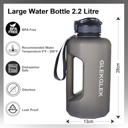 Motivational 2.2L Leakproof Sports Water Bottle - Grey - Image 3