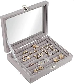 Earring Organizers Ring Holder Storage Boxes for Jewellery Earring Ring, Glass Showcase Display Jewellery Organizer Box Tray for Rings Earring Velvet Earring Display Storage Box for Women Ladies Girls