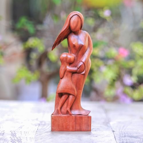 Estatua de Madera Natural Madre e Hija 14.25 in miniatura 3
