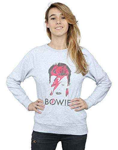 Absolute Cult David Bowie Women's Aladdin Sane Distressed Sweatshirt Sport Grey Medium