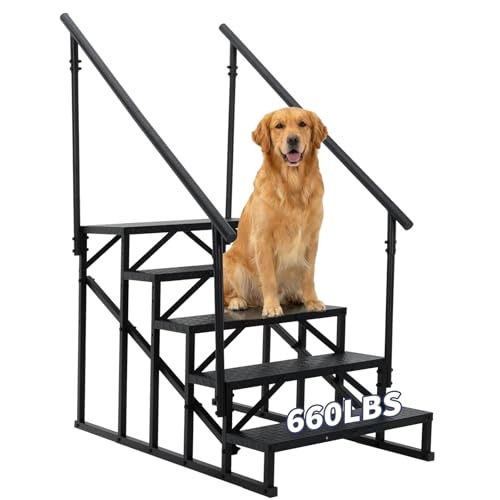 RV Steps with Dual Handrails 5-Step Portable Outdoor Stairs Heavy-Duty Mobile Home Ladder for Camper Travel Trailers Hot Tub Dock & Porch Entry with Anti-Slip Handrail 27.16l*53.15w*67.87h