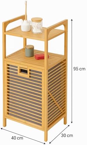 Bambu Çamaşır Sepeti Raflı & Banyo Rafı 40x30x95 cm - Görsel 3