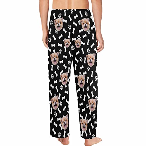 Personalized Photo Face Pajama Pants for Men Custom Dog Paws Bones Pajama Sleepwear Bottoms with Pockets2