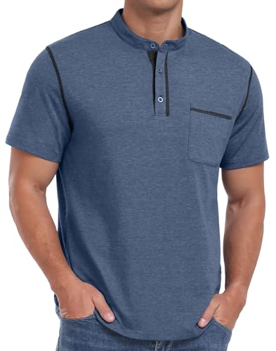 Image of Sailwind Mens Henley Shirts Short Sleeve Summer Casual Classic Cotton T Shirts Pocket Button Shirt