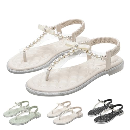 Pearl Flat Sandals T Strap Sandals For Women Bridal Shoes Flats Beach Wedding Shoes For Bride Dressy Sandals Women Flat