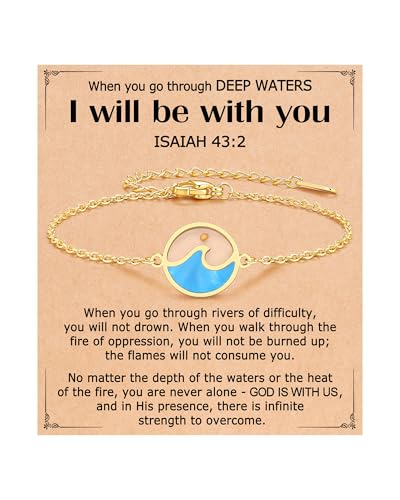 Strength Encouragement Gifts-When You Go Through Deep Waters Isaiah 43:2 Mustard Seed Wave Bracelet for Women Her