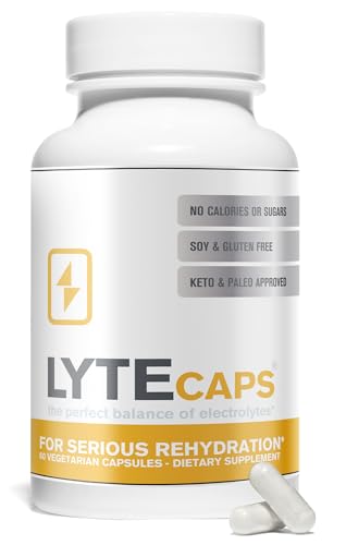 LyteLine Electrolyte Capsules - 60 Vegetarian Capsules for Serious Rehydration Cramps Dehydration - Magnesium Potassium Sodium Zinc - Free of Gluten Dairy Nuts