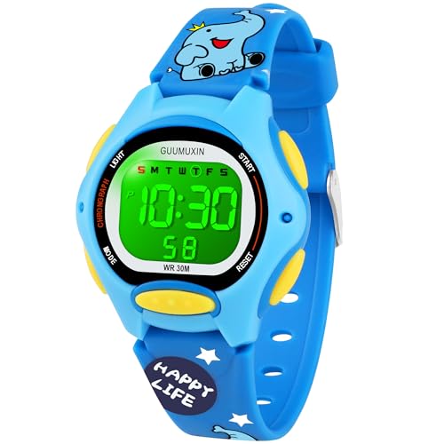 GUUMUXIN Reloj Niños, Reloj Niños 7 Colores Niños Niñas, Reloj Muñeca Niños, Impermeable Deportes al Aire Libre Reloj Digital Niños, Reloj Infantil con Correa de Silicona Bland