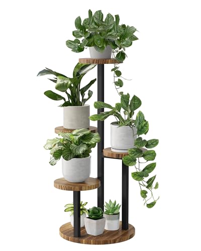 Bamworld Étagère d'angle en bois pour plantes d'intérieur - Petit support de fleurs d'extérieur en métal pour fenêtre, balcon, salon, jardinage (4...