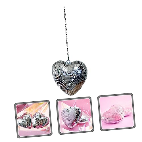 Bola espejada en forma de corazón para decoración, plateada y brillante, para colgar en hogar, bar, fondos fotográficos y ambiente festivo en celebraciones miniatura 5