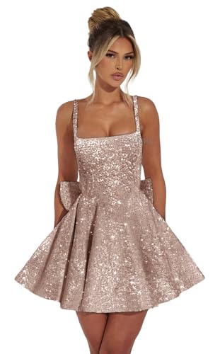 SIPUHK Modest Short Homecoming Dresses for Teens Sparkly Sequin Cocktail Gown with Bow Corset Prom Party Dress for Women 2025