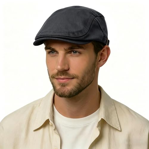 Image of ZLYC Men Cotton Flat Cap Summer Scally Ivy Gatsby Newsboy Beret Driver Cabbie Hunting Hat
