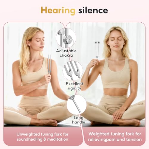 Image of TABARO Tuning Forks for Healing Set - Includes 128HZ 136.1HZ 256HZ 384HZ Weighted & Unweighted Tuning Forks for Chakra /Sound Therapy /Yoga /Meditation /Gift /Mother's Day | TABARO