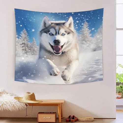 Tapisserie murale Husky 3D 180x230cm grand format drap de lit salon