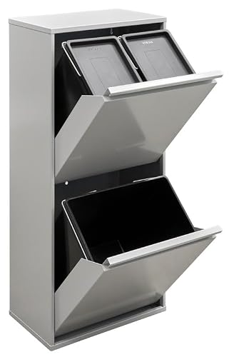 ARREGUI Basic CR402-B Steel Waste Separation System, 3 Compartments Waste Bin for the Kitchen, 3 Compartments Waste Bin, 11 + 11 + 23 L (45 L), Removable Inner Bucket, Recycling Cabinet for Waste