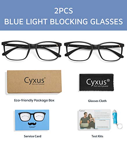 Image of Cyxus Blue Light Glasses for Men Women Reduce Eye Strain Square Frame 8083, 06-blue Light Glasses Set-black*2, Medium | Eye Protection,UV Protection,Lightweight TR90 Frame,Ideal for Computer Screen Office Work