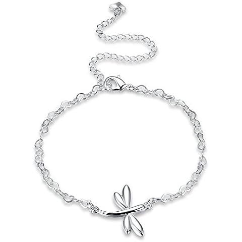 Goldenchen Fashion Jewelry 925 Sterling Silver Cute Dragonfly Heart Chain Anklet Cover
