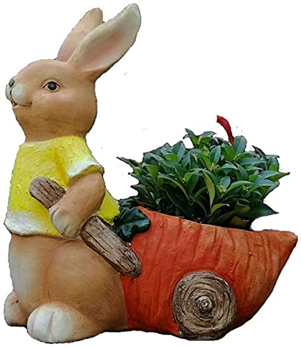 Sculpture de jardin lapin grand modèle avec pot de fleurs pour cour et villa