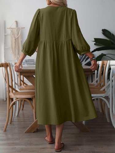 Image of Celmia Autumn Solid Loose Long Maxi Dress Cotton Caftan