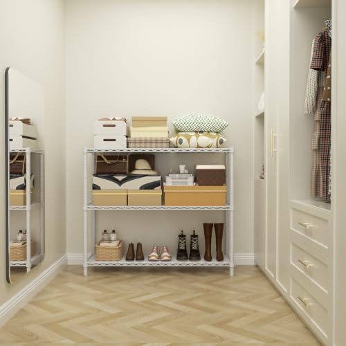 Image of Storage Shelves Heavy Duty, 48 inch W x 20 inch D x 47 inch H Garage Wire Shelving Unit Loads 1200LBS, 3-Tier Adjustable Metal Industrial Utility Shelf Rack for Kitchen, Laundry Room, Pantry, Warehouse, Basement