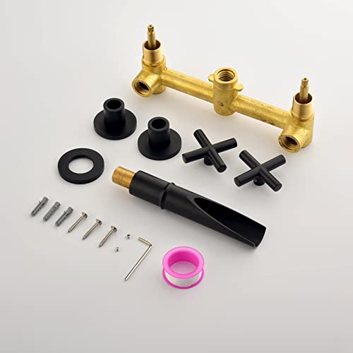 Tvane Matte Black Brass Bathroom Faucet, Wall Mount Faucet 2-Handle Bathroom Sink Wall Faucets With Rough In Valve Included #TOP6