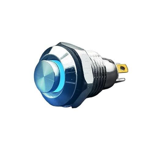 AUOQKQUT 1PC 10mm Metal Push Button Switch with Blue LED Indicator Self-reset Momentary 4 Pins High Head 1.8V
