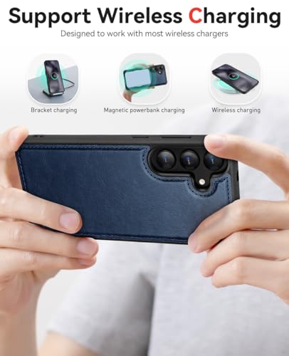 Coque Portefeuille Samsung Galaxy S25 Plus Etui Protection RFID Bleu