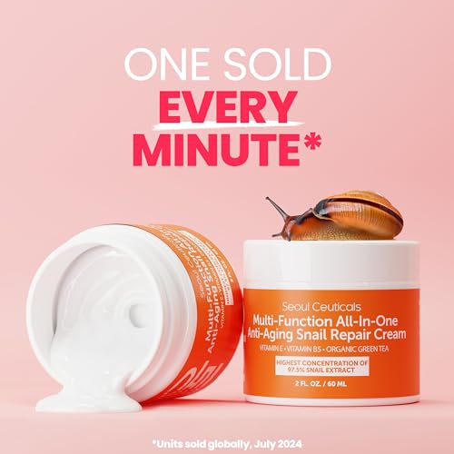 SeoulCeuticals Snail Repair Cream Moisturiser – 97.5% Snail Mucin Korean Skincare Day and Night Cream – Powerful All-In-One Organic Anti-Ageing Snail Moisturiser For Brightening and Hydrating, 60ml - Image 5