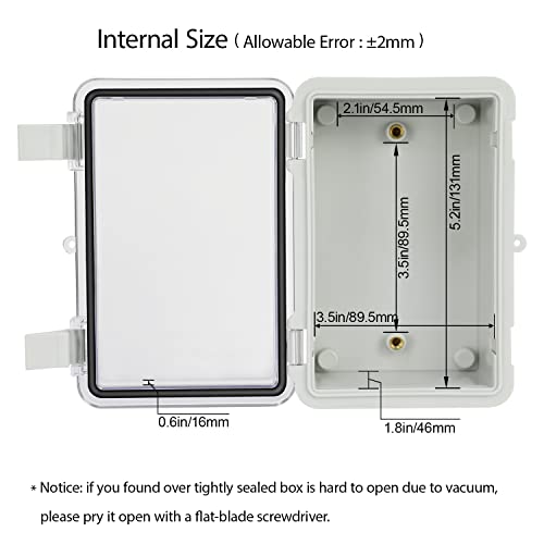 LMioEtool ABS Plastic Dustproof Waterproof IP65 Junction Box Hinged Shell Universal Electrical Project Enclosure Gray, with PC Transparent Clear Cover 5.9 x 3.9 x 2.8inch(150 x100 x70mm)