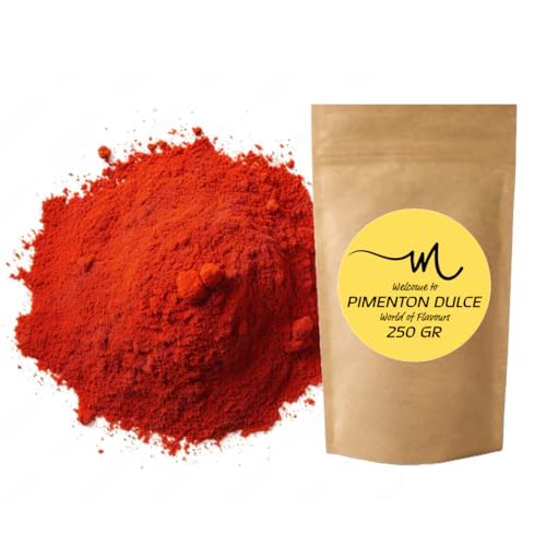 Pimentón Dulce Esencia - Paprika Dulce Molido- Pimientos Paprika Molido 100% Natural, Especias Para Cocinar Cocina Mediterranea- Ideal para Sofrito de Arroz paella sobrasada (250, Gramos)