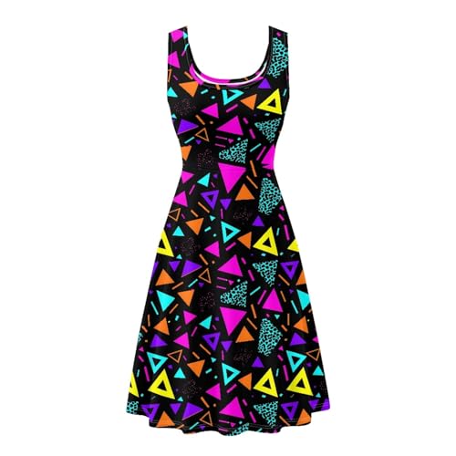 KiuLoam Women's Vintage 80s 90s Neon Geometry Pattern Dresses Sleeveless A-Line Midi Dress Elegant...