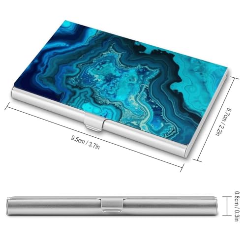 Business Card Holder Metal Slim Business Card Case Bright Aqua Blue Turquoise Professional Cards Organizer Pocket Name Cards Case Credit Holder Wallet for Men Women Buckle Style Shut2