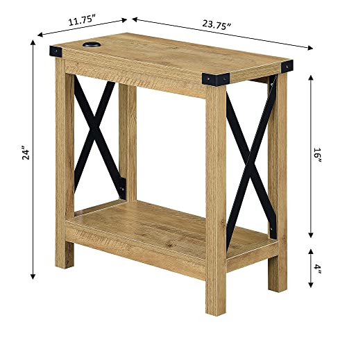 Image of Convenience Concepts Durango Chairside Table with Charging Station and Shelf, English Oak /Black