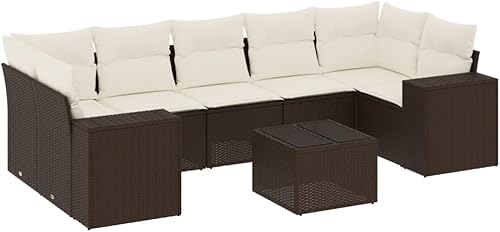 Miniatura 3 de 8-Piece Garden Sofa Set in Brown and Cream White, Premium Poly Rattan Outdoor Furniture with Modular Design, Plush Cushions and Weather-Resistant PE