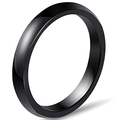 3mm Plain Simple Ceramic Ring Wedding Band Classical Anniversary Stackable (Black, 7)